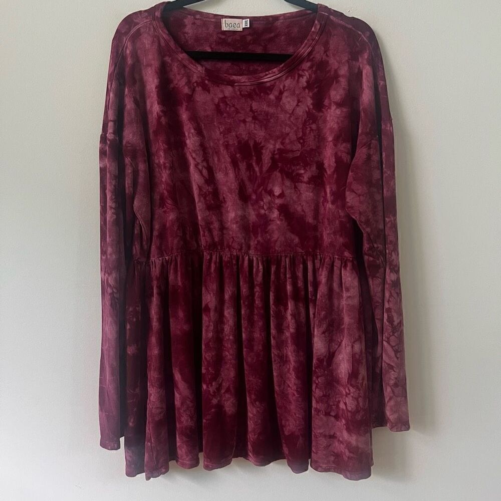 Baea Women's Red Tie Dyed Long Sleeve Fit & Flare Dress Size XXXL